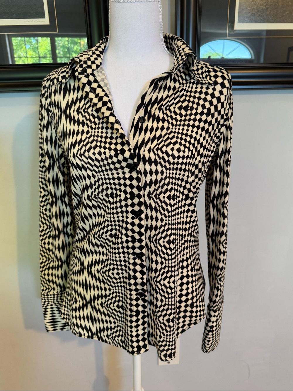 Zara Black & White Graphic-patterned Soft  Button Down Shirt